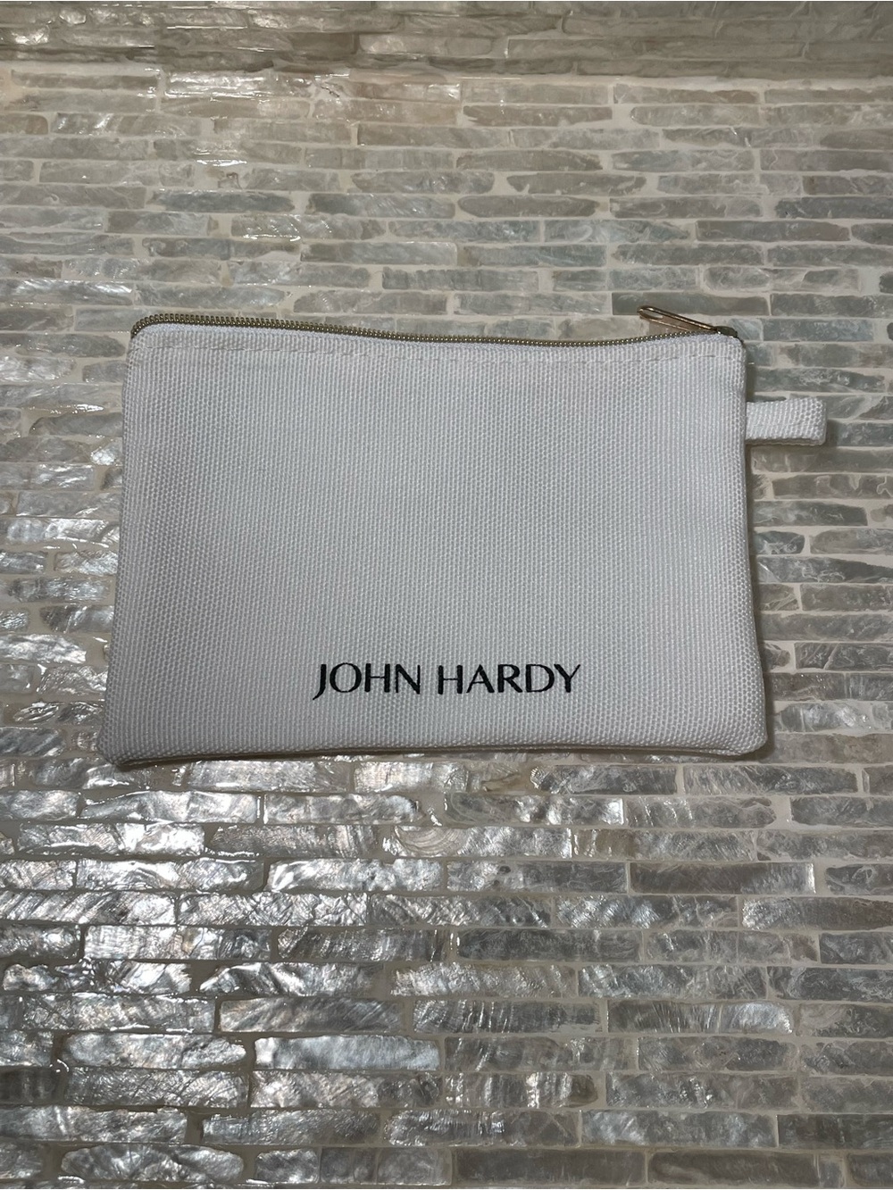 John Hardy Small White Canvas Zip  Pouch with Zipper